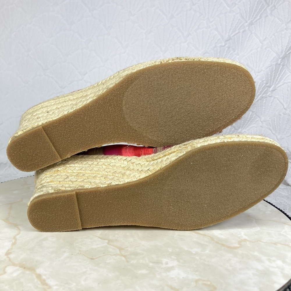 Soft Style Striped Espadrille Wedge Pump Women 8.5 Pink Red Coastal Comfort New - Picture 14 of 14